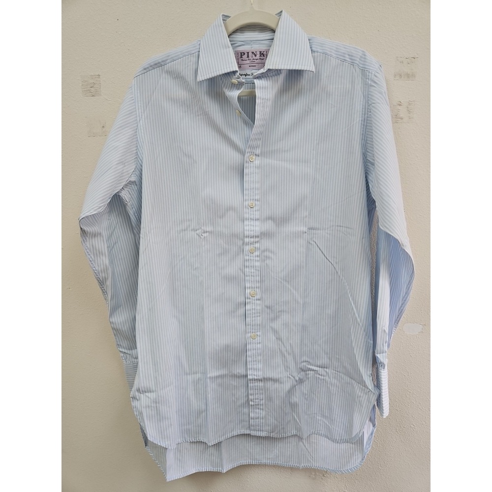 Thomas Pink Shirt Mens 15 /33 Striped Cotton Long Sleeve Button-Up